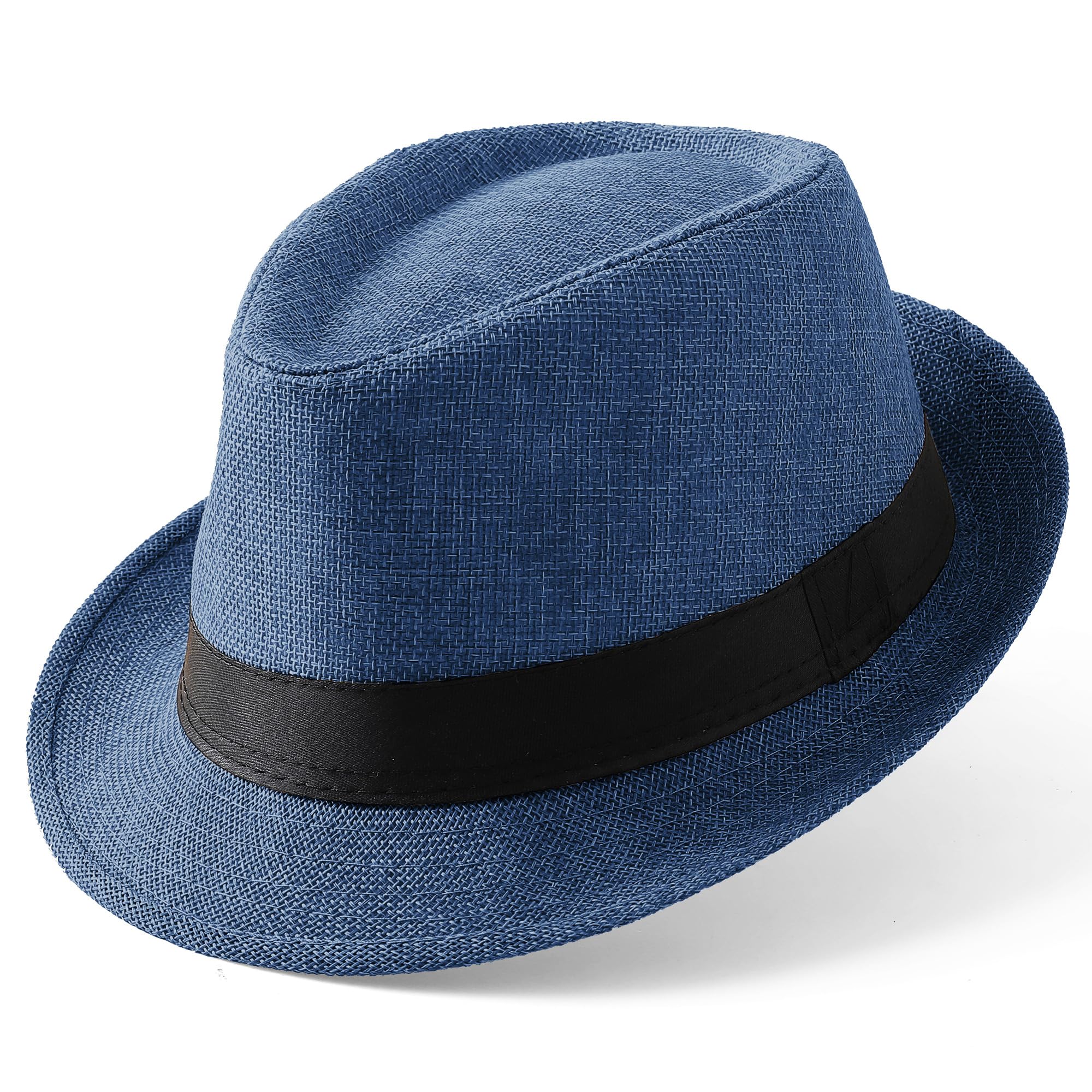 BABEYOND Straw Trilby Fedora Hat for Men-1920s Felt Panama Hat Short Brim Summer Cap with Ribbon