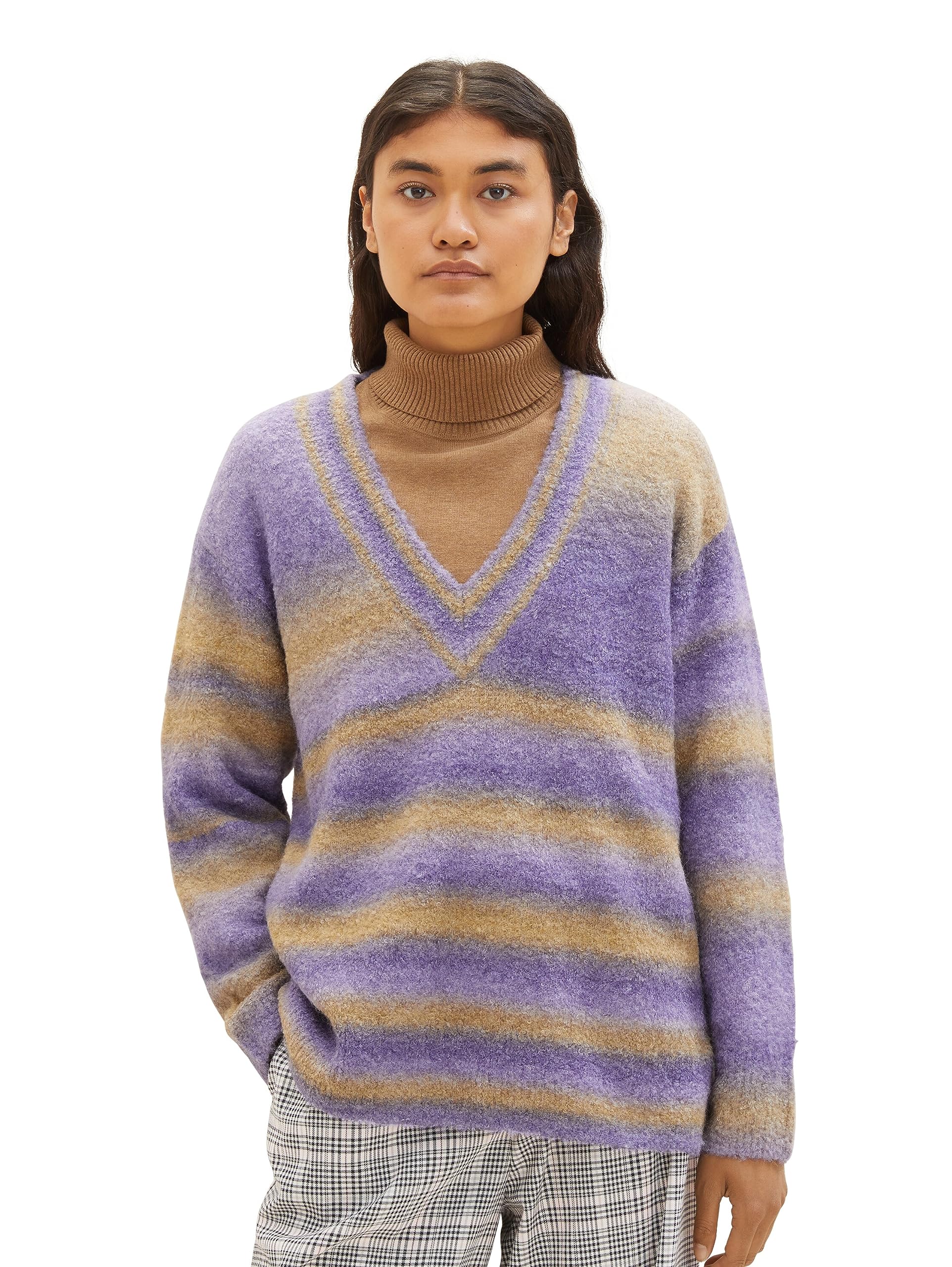TOM TAILOR Denim Damen 1038163 Strickpullover mit Batik-Streifen (1er Pack)