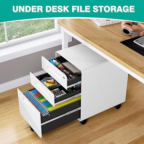 Miniatura 4 de Archivador rodante de 3 cajones con cerradura, cabe debajo del escritorio, para oficina en casa, ruedas, apto para archivos A4, carta y oficio,
