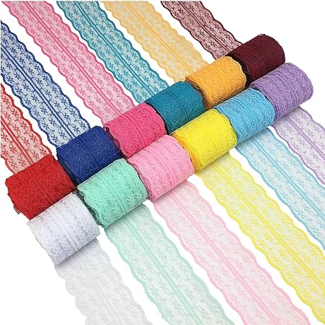 Floral Pattern Lace Ribbon by FQTANJU - 12 Rolls, 60 Yards Each