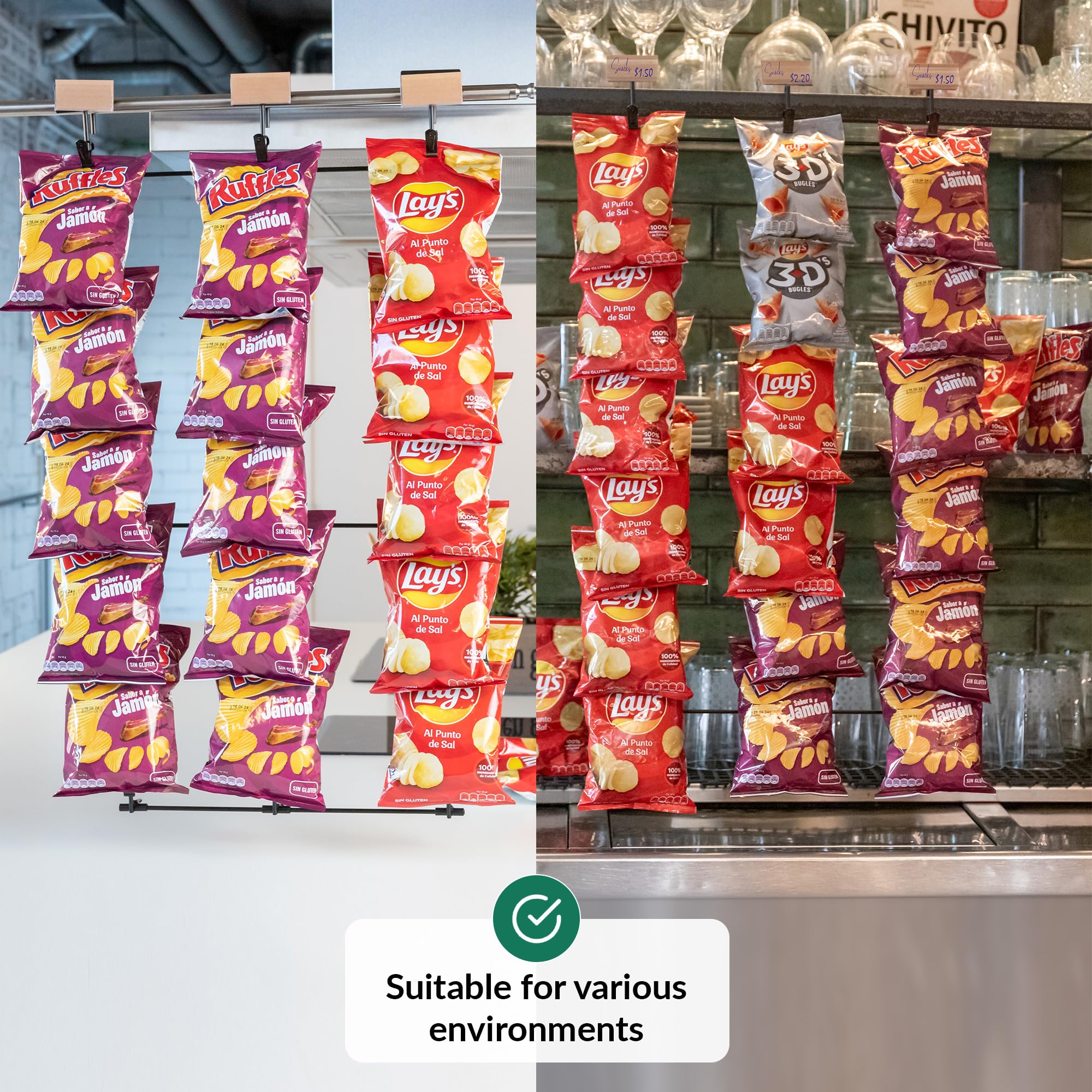 ODOXIA Espositore A Cremagliera Per Le Patatine | Espositore Per Le Patatine Fritte Sospeso | Espositore Per Gli Snack Appeso | Organizza Il Tuo Spazio | Chips Rack Hanging (Big)