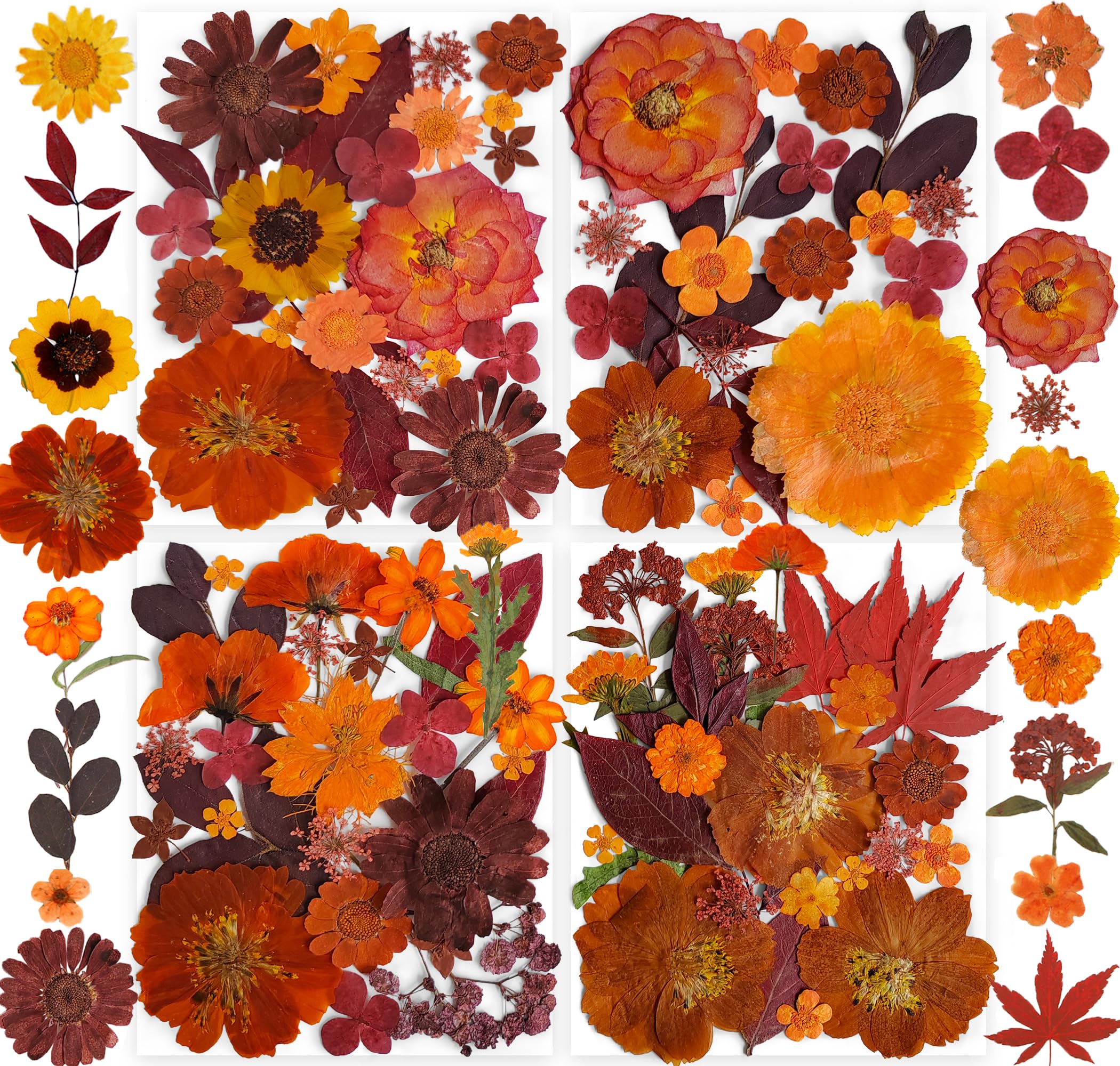 YouthBro 141PCS Brown Fall Dried Pressed Flowers for Resin Real Nature Flowers Butterfly Stikers Set for Christmas DIY Candle Soap Vase Making Nail Card Scrapbook Art Craft Floral Decors