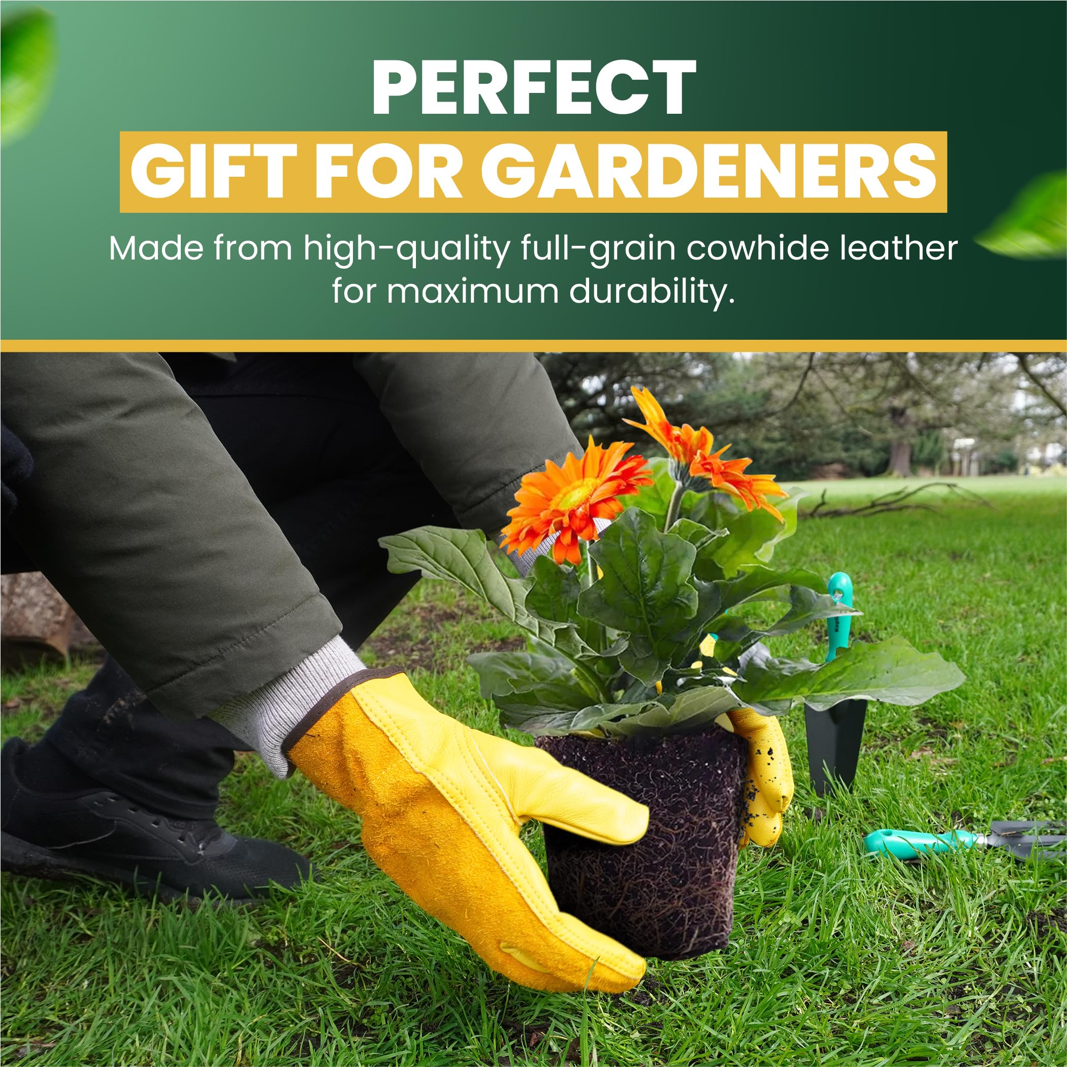 KEPLIN Thorn Proof Gardening Gloves for Women & Men, Heavy Duty Leather Garden Gloves, Long Gauntlet Sleeves - Image 3
