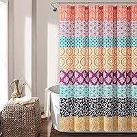 Vista 4 de Cortinas de baño a rayas, decoración moderna, bohemia, 100% poliéster, Turquesa/Anaranjado, 72" x 72