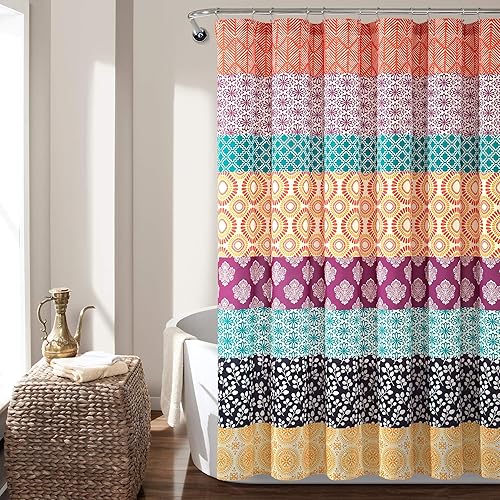Miniatura 9 de Lush Decor Cortina de ducha a rayas bohemias, 72 pulgadas de ancho x 72 pulgadas de largo, azul y verde, cortina de ducha bohemia - Cortina de baño