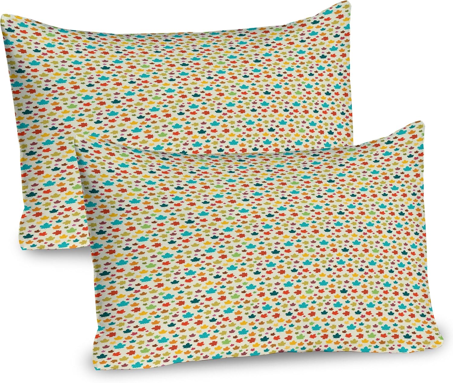 Ambesonne Autumn Pillow Sham Set of 2, Colorful Maple Leaves Retro Illustration on Cream Tones Background Print, Quality Microfiber Bedding Item for All Seasons, 26" x 20", Cream and Multicolor