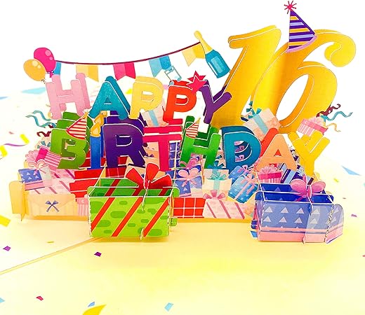 Liif Happy 16th 3D Greeting Pop Up Birthday Card, 16 Birthday Card For Girl, Boy, Son, Daughter, Niece | With Message Note & Envelop | Large Size 8…
