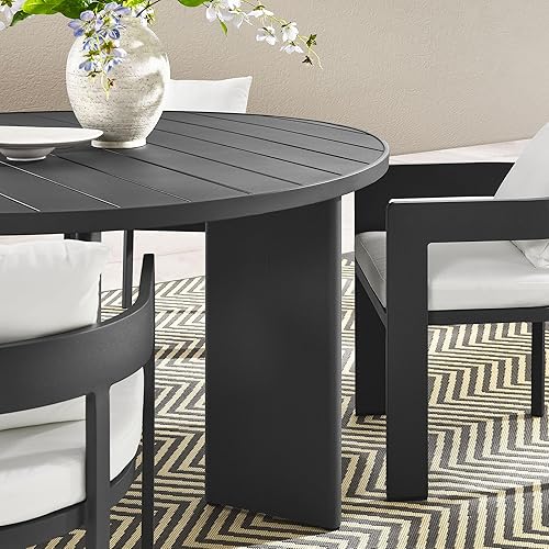 Miniatura 6 de Modway Tahoe - Juego de comedor de 5 piezas de aluminio con recubrimiento en polvo para patio al aire libre en gris y blanco, juego de muebles
