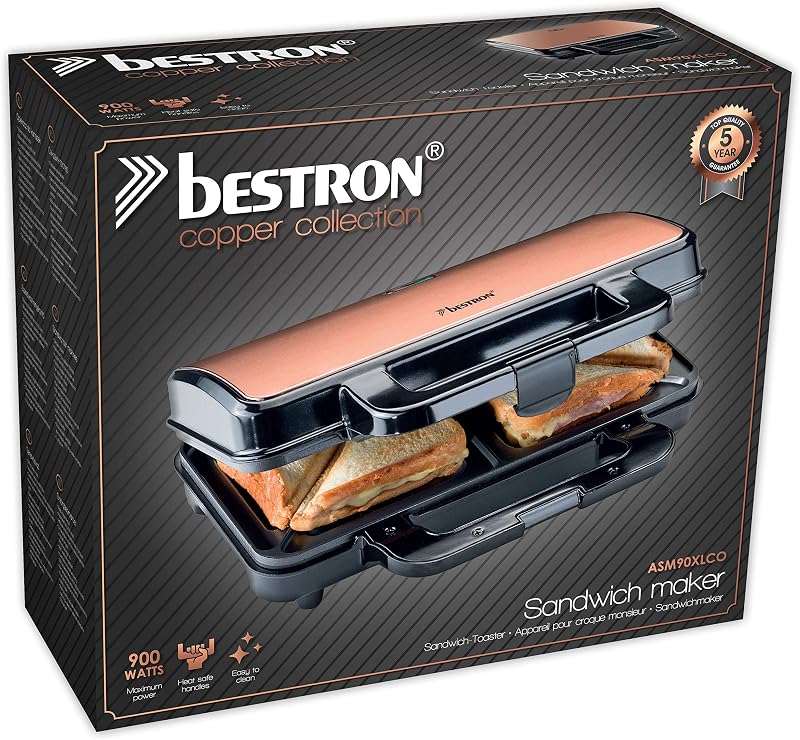 Bestron XL szendvicssütő 2 szendvicshez 900W automata hőmérséklet-szabályozással