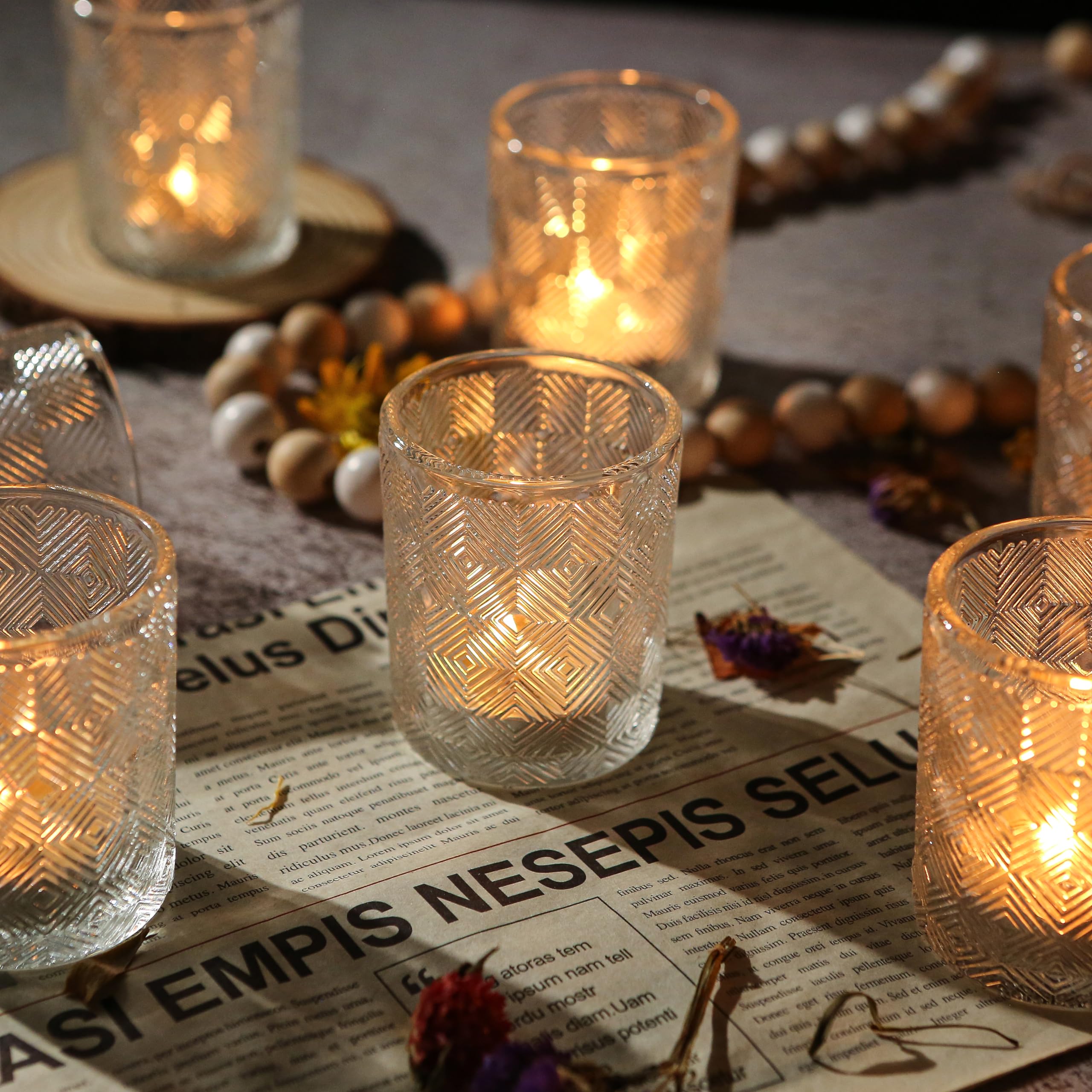 DARJEN Juego De 24 Portavelas Votivas Transparentes De Vidrio Redondos A Granel Para Velas De Té, Velas Votivas En Relieve Para Centros De Mesa De Boda, Varias Fiestas Y Decoración Del