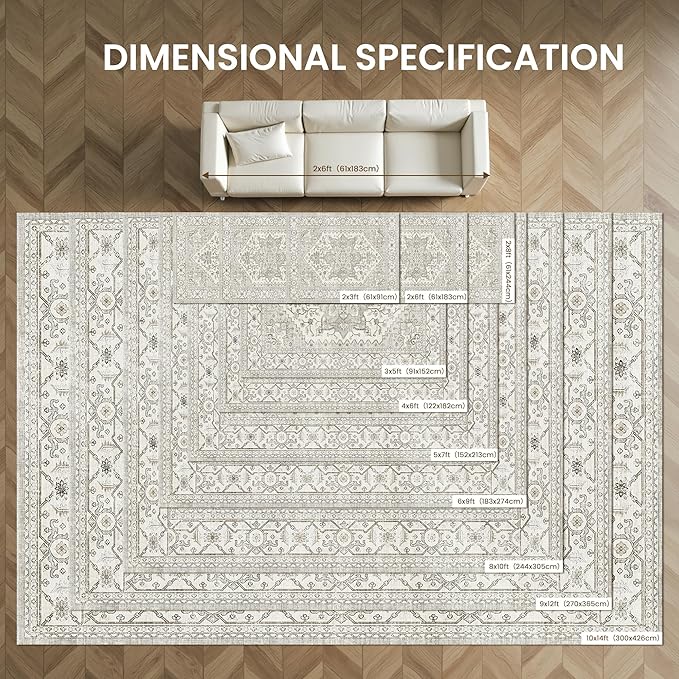 Alfombra befbee 8x10 para sala, antideslizante lavable beige miniatura 3