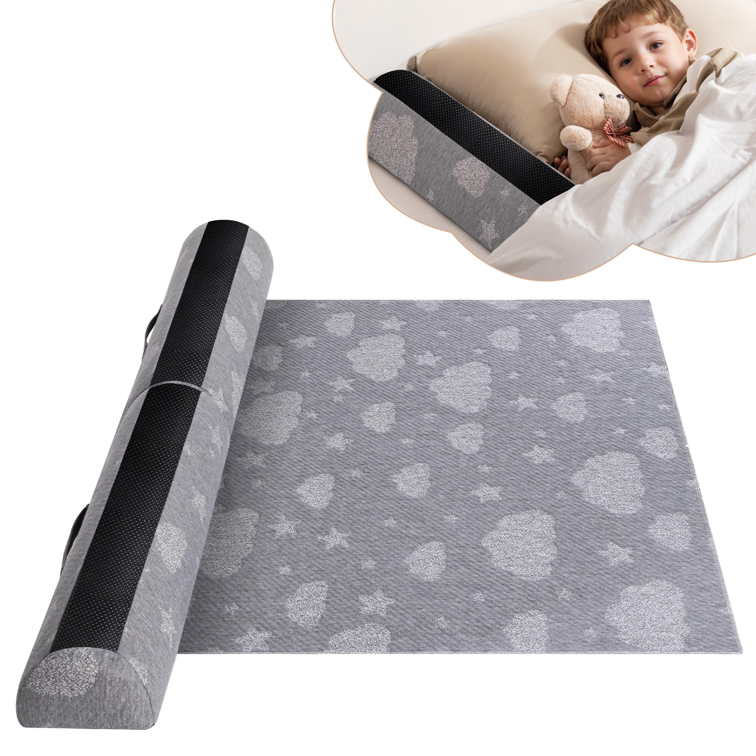 Bed Rail Bumpers for Toddlers with Pad - Foam Foldable Bed Bumper Guard with Dual Non-Slip Pads Waterproof Washable Soft Removable Cover Safe Bed Rail for Toddlers, Kids Senior