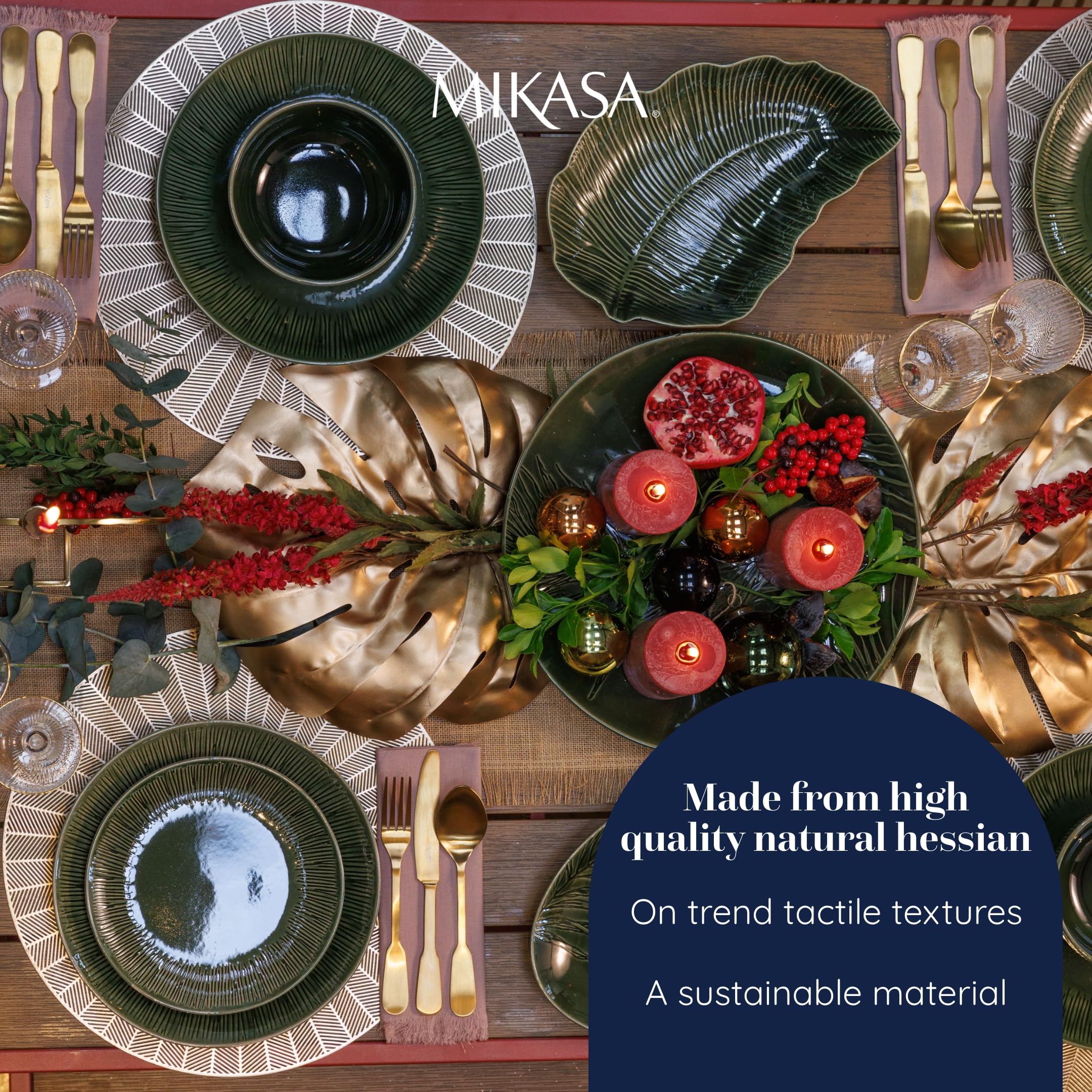 Mikasa Okrągłe podkładki heskie, zestaw 4 naturalnych podkładek do codziennych posiłków, rustykalne podkładki na stół, 38 cm