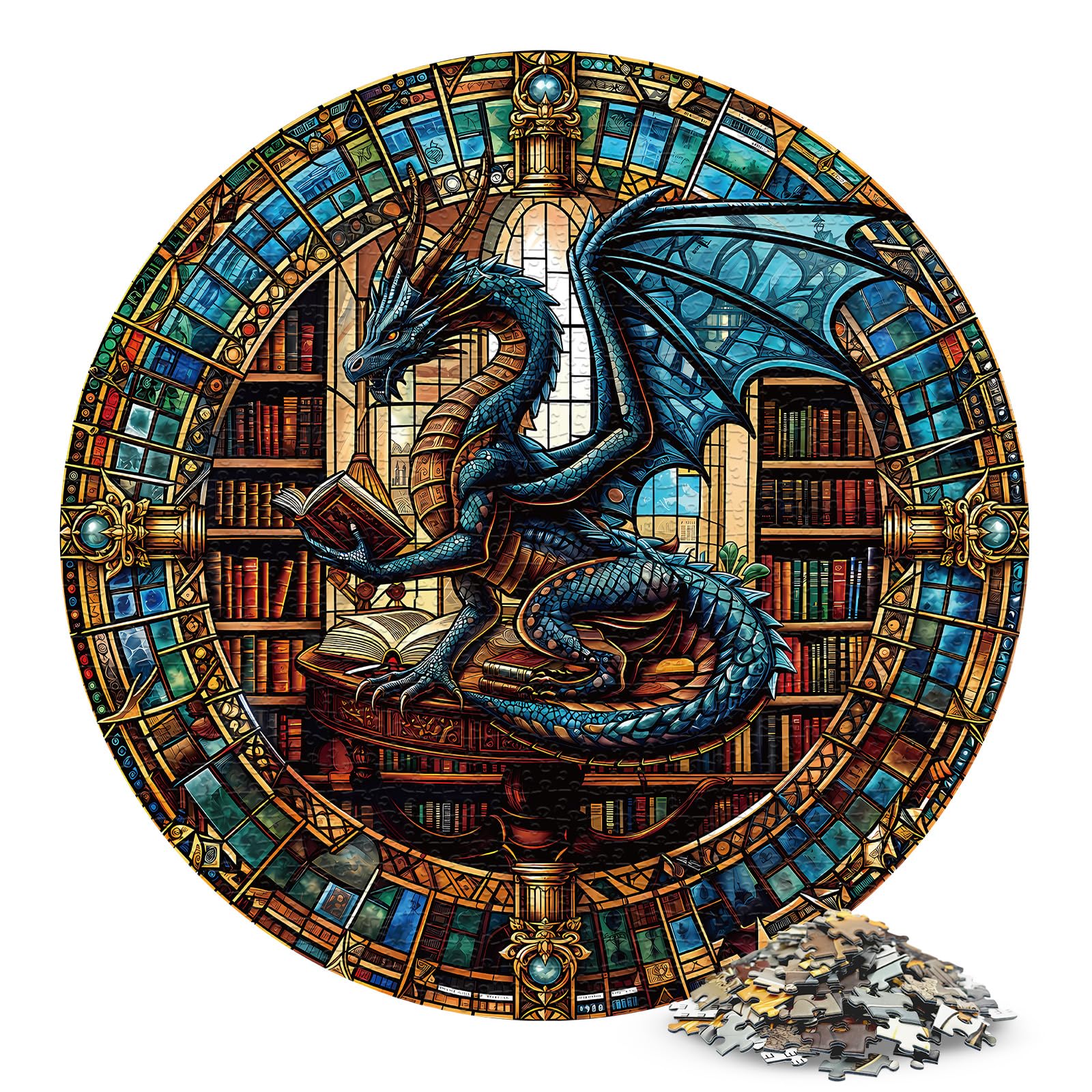 Charmible Puzzle 1000 Teile Erwachsene, Puzzle Drache, Jigsaw Puzzle Rund | 67.5x67.5cm Erwachsene Puzzle,Puzzle Rund 1000 Teile,Papier Flache Puzzle mit 3D-Visualeffekte,Puzzle Schwer Anspruchsvoll