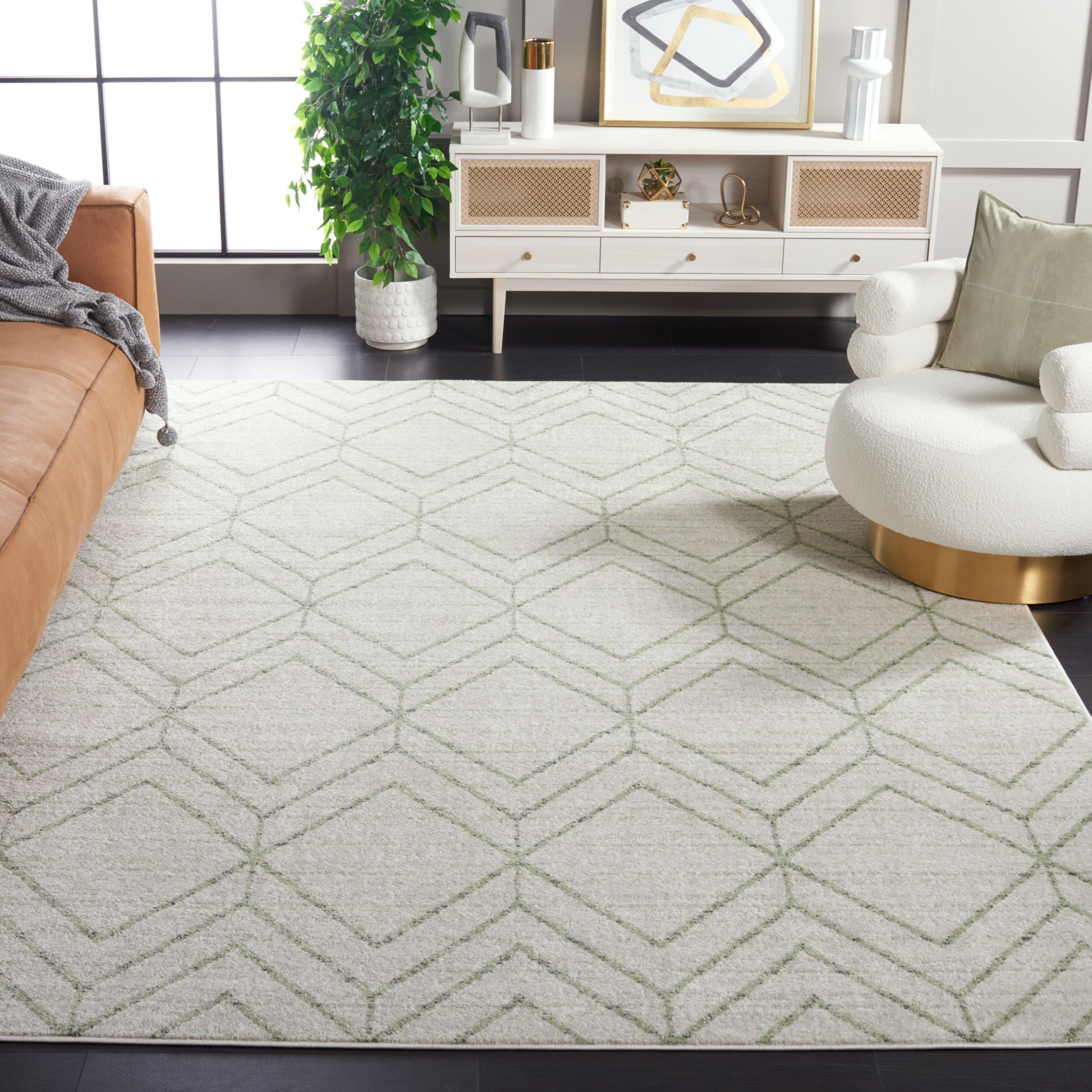 SAFAVIEH Adirondack Collection X-Large Area Rug - 11' x 15', Ivory & Sage, Modern Geometric Design, Non-Shedding & Easy Care, Ideal for High Traffic