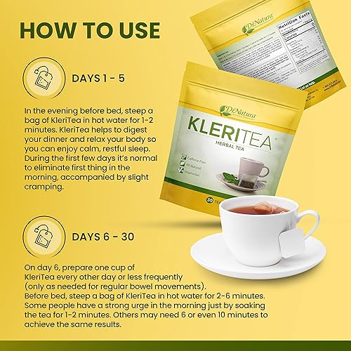 Miniatura 5 de Té de hierbas KleriTea®, té de hierbas sin cafeína para una estimulación intestinal suave y eficaz, todo natural y vegetariano, suministro para 30