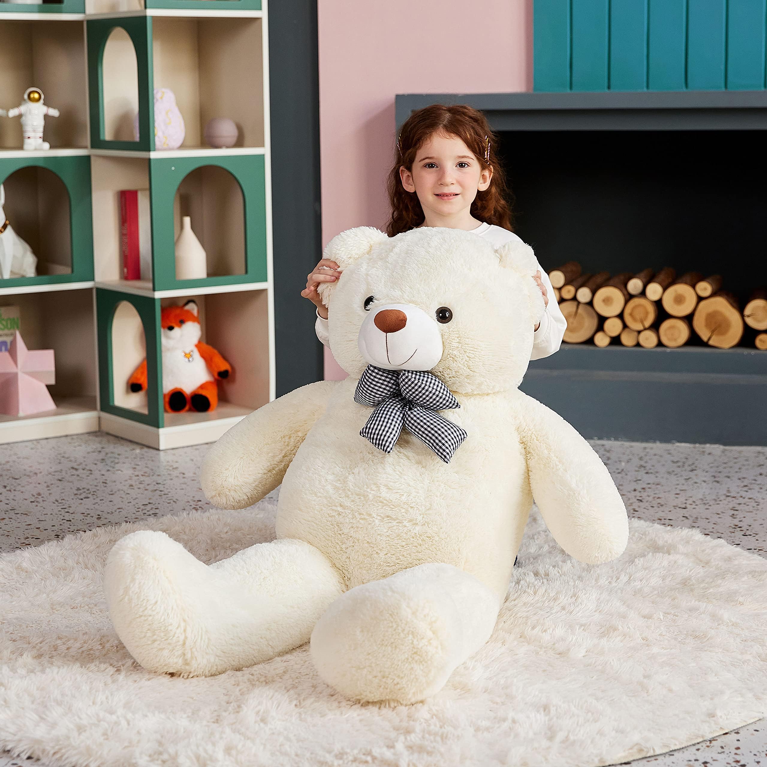 EARTHSOUND Groß Teddybär Kuscheltier Riesen Stofftier,Gross Plüschtiere Große Teddy Bär Jumbo Plüsch Stofftiere,Geschenk für Kinder(120cm, Weiß)