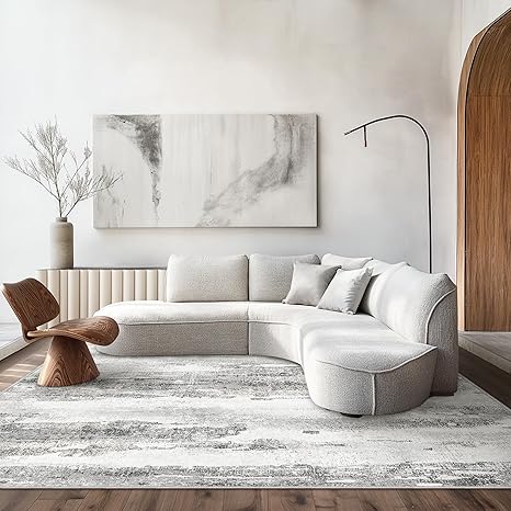 Area Rugs 6x9 for Living Room Bedroom Machine Washable Large Gray Area Rug Abstract Soft Throw Rug, Indoor Floor Cover, Lightweight Non Slip Backing Thin Rug
