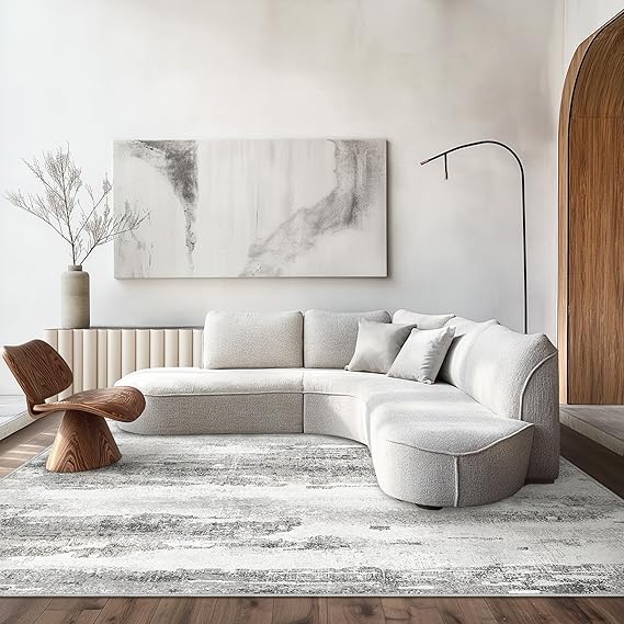 Area Rugs 6x9 for Living Room Bedroom Machine Washable Large Gray Area Rug Abstract Soft Throw Rug, Indoor Floor Cover, Lightweight Non Slip Backing Thin Rug