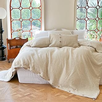 Simple&Opulence 100% Linen Duvet Cover Set 2pcs with Coconut Button Closure Natural French Washed Flax Solid Color Soft Breathable Farmhouse Bedding - Linen, Twin Size