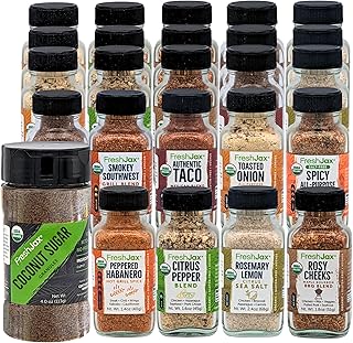FreshJax Organic Coconut sugar and 25 Seasoning Blend Bundle | 1 Large Bottle and 25 sampler sized bottle | Non GMO, Glute...