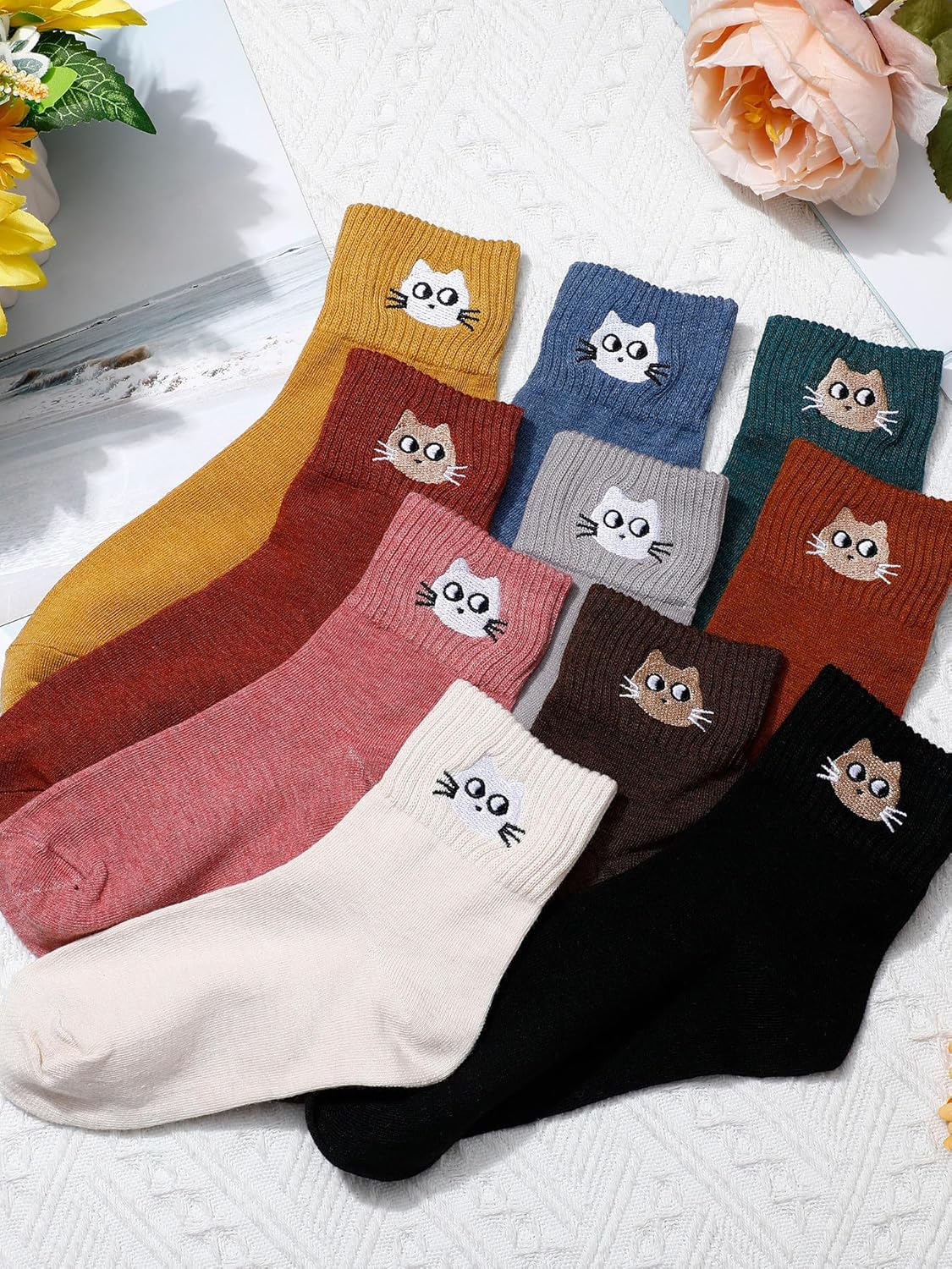 Eurzom 10 Pairs Socks Womens Crew Elastic Ankle Length Cotton Socks Aesthetic Cute Lightweight Low Cut Gifts for Women - Image 3