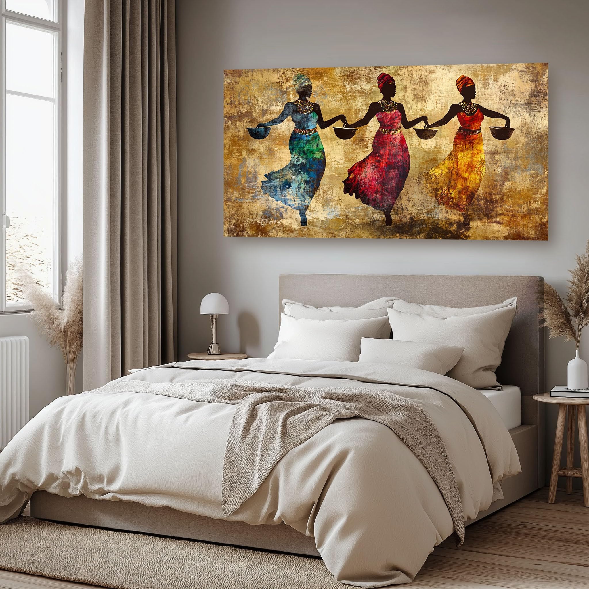 SKOEUI Grandi Quadri Moderni Soggiorno Africano Etnico Quadro con Cornice | Donna Figurativa 1 Pezzo 60x120 cm Stampa su Tela Decorazione da Parete per Salotto, Camera da letto, Cucina
