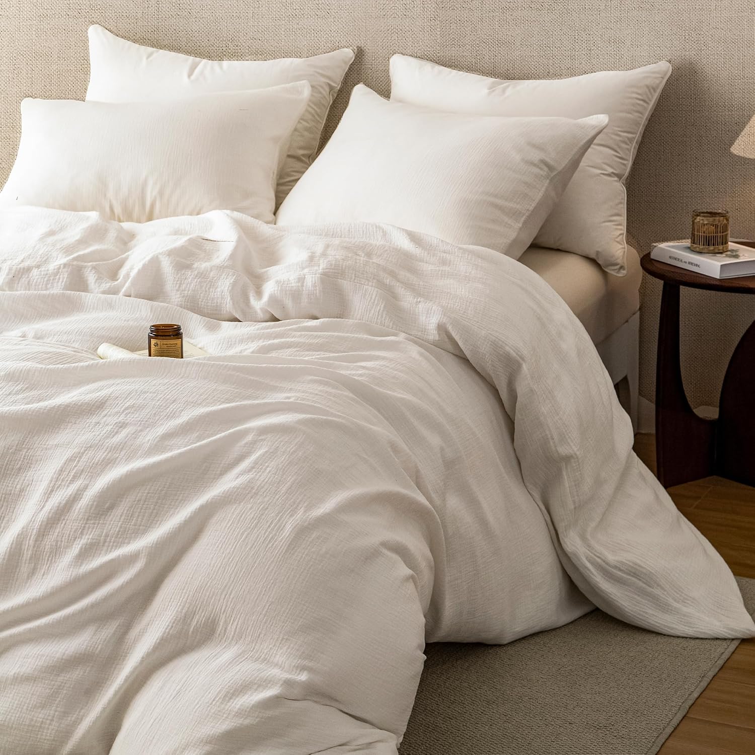 Muslin Duvet Cover 100% Washed Cotton, Queen Size Duvet Cover Set Linen Like, Minimalist Soft Comforter Cover 3 Pieces, Lightweight Gauze Duvet Cover with 2 Pillowcases, 90”x90”, Pure White - Image 9