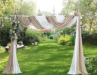 Warm Home Designs White & Brown Nude Color Chiffon Wedding Arch Drapery Fabric. Pair of 288" (24 Feet or 8 Yards) Luxury Wedding Arch Decorations for Rustic Wedding Decor. CHW White & Nude 288