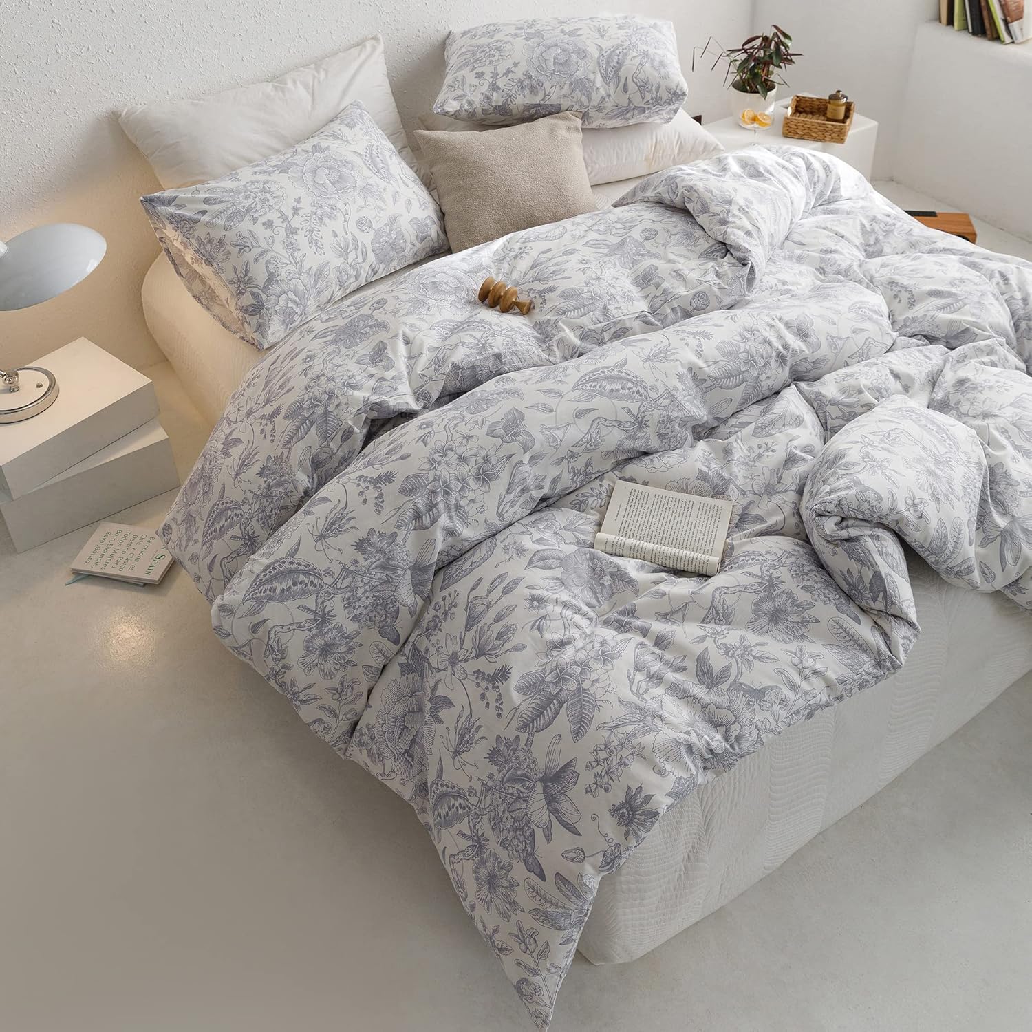 ECOCOTT Vintage Floral Duvet Cover Set, 100% Cotton Flower Patten Duvet Cover King Size - Breathable Durable Soft Comfy Quilt Cover King Size - Image 2