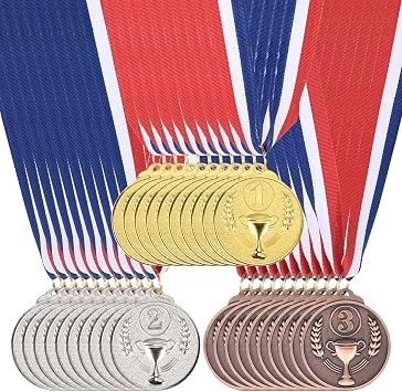 PATIKIL 30pcs Gold Silver Bronze Award Metal 2" Award Medal 2nd 3rd Place Game Sports Competition Neck Ribbon