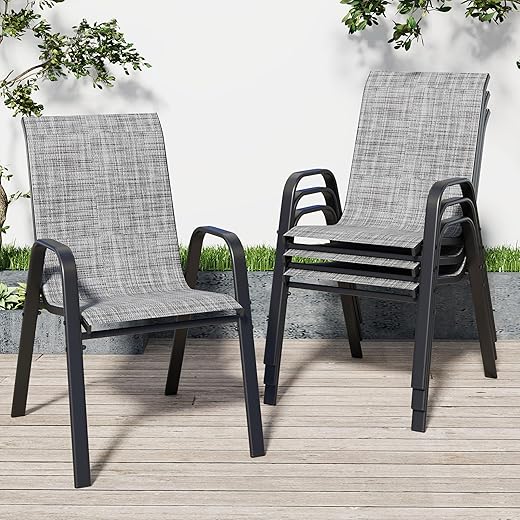 Patio Chairs, Metal Frame, Stackable (Set of 4) - $115.99