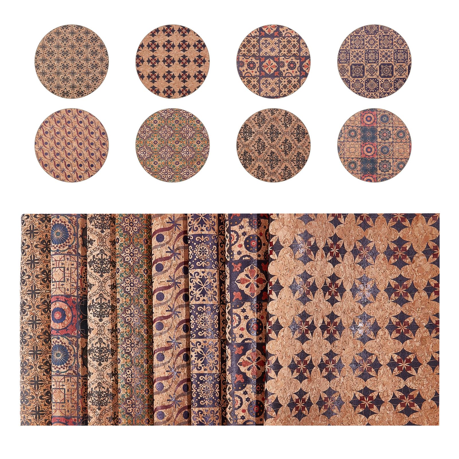 letsinstyle 8 Styles Cork Faux Leather Fabric 21 x 30 cm