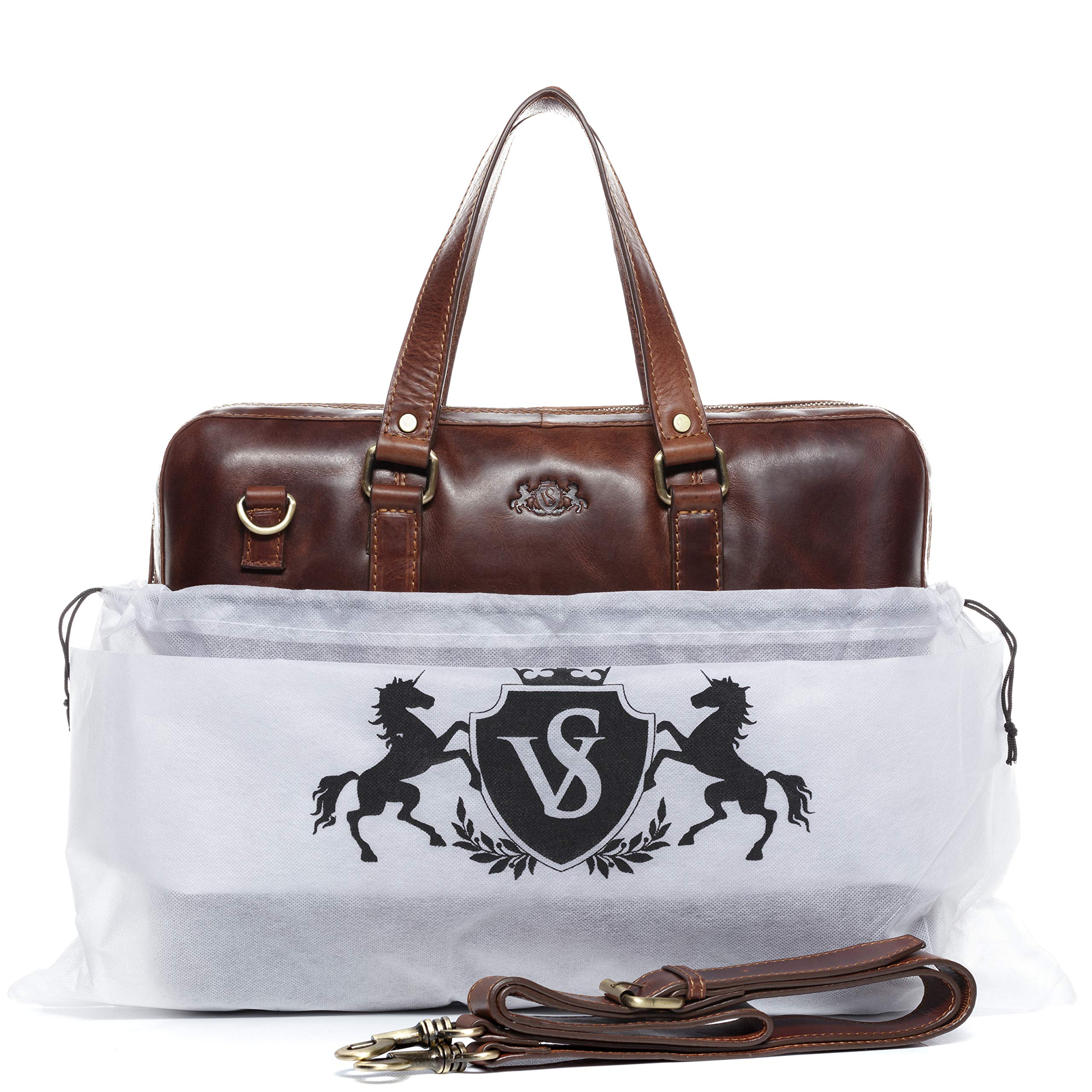 SID & VAIN Sac Ordinateur Portable Cuir véritable 15.4 Pouces Maguire Mallette Professionnelle bandoulière pour Hommes et Femmes Serviette de Travail élégant Marron