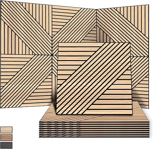 Miniatura 8 de WoveN SounD Paneles de pared acústicos artesanales, 24 x 24 pulgadas, paquete de 8 unidades, chapa de madera tallada a prueba de sonido, Linear