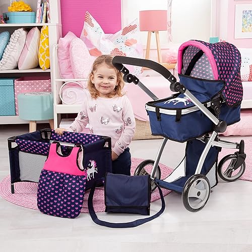 Miniatura 4 de Bayer Muñecas Mega Set de cochecito, fácilmente adaptable a la altura de su hijo, el cochecito es adecuado para muñecas de hasta 18", saco de dormir