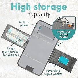 Kopi Baby Portable Diaper Changing Pad - Baby Diaper Changer Travel Bag with Wipes Pocket, Smart Design Portable Changing Mat, Infant Travel Station Kit, Gift for Newborn Girl & Boy - Grey, Modern