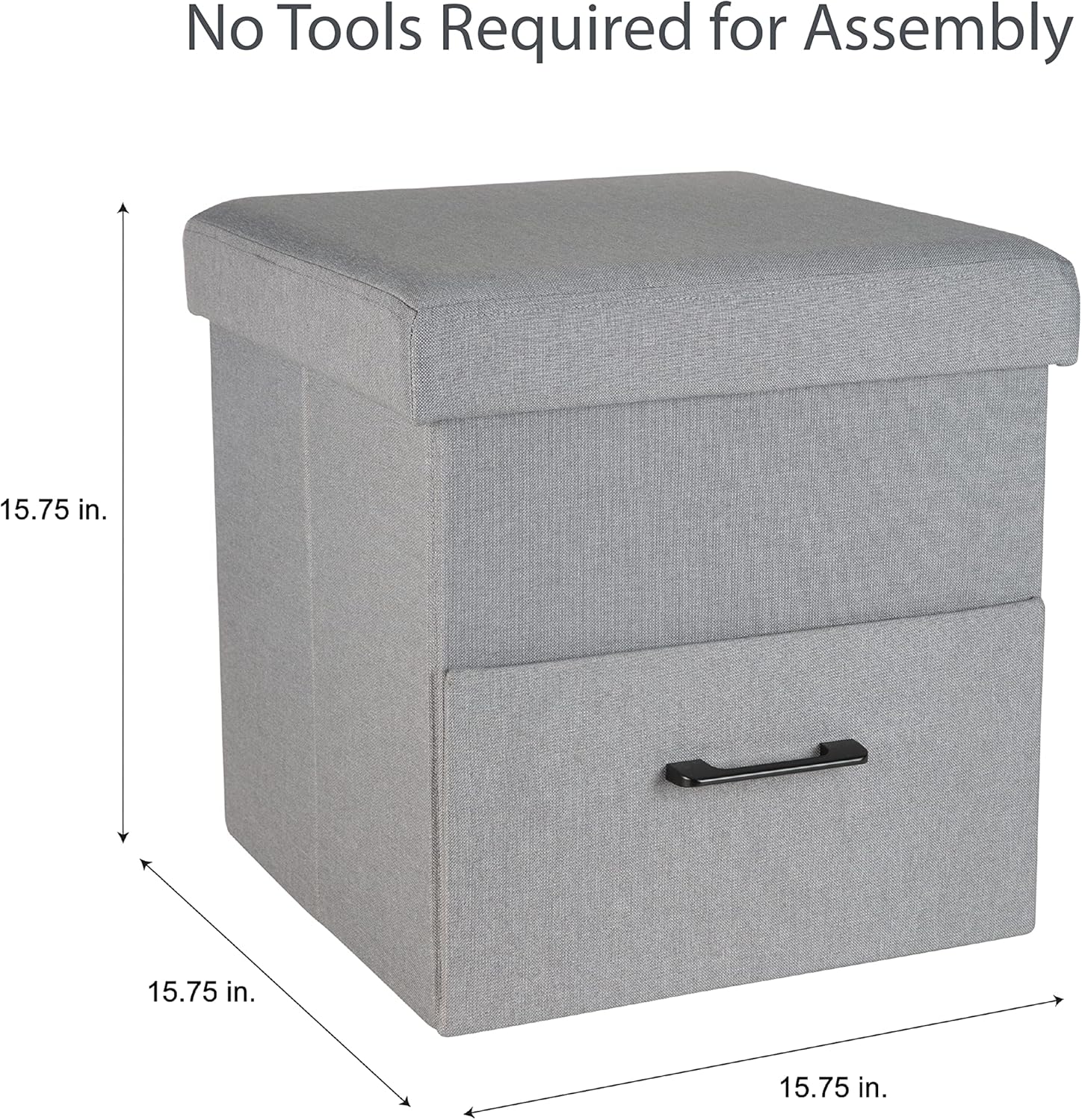 Simplify Collapsible Storage Ottoman with Drawer | Hidden Storage | Toys and Games Organization | Footrest | Seating | Perfect for Bedroom and Dorms | Grey