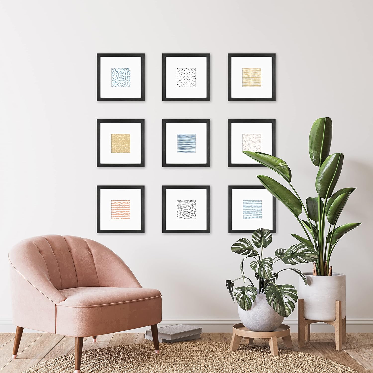 MCS Master & Co. Wooden 10x10 Matted Square Picture Frame with 5x5 Photo Display, Black Wall Hanging Frame for Photos & Artwork (1-Pack)