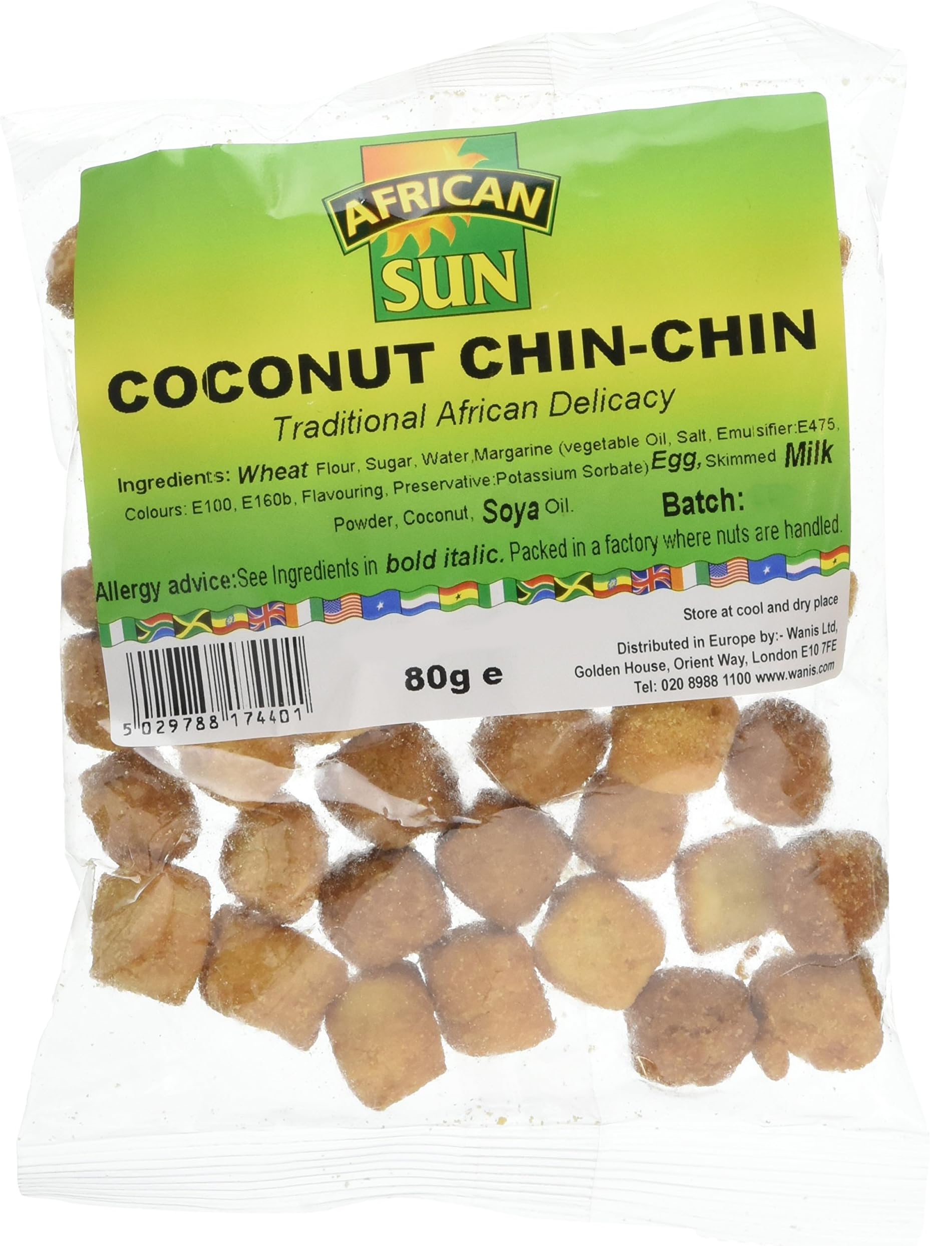 African Sun Coconut Chin Chin 80 g (Pack of 20)