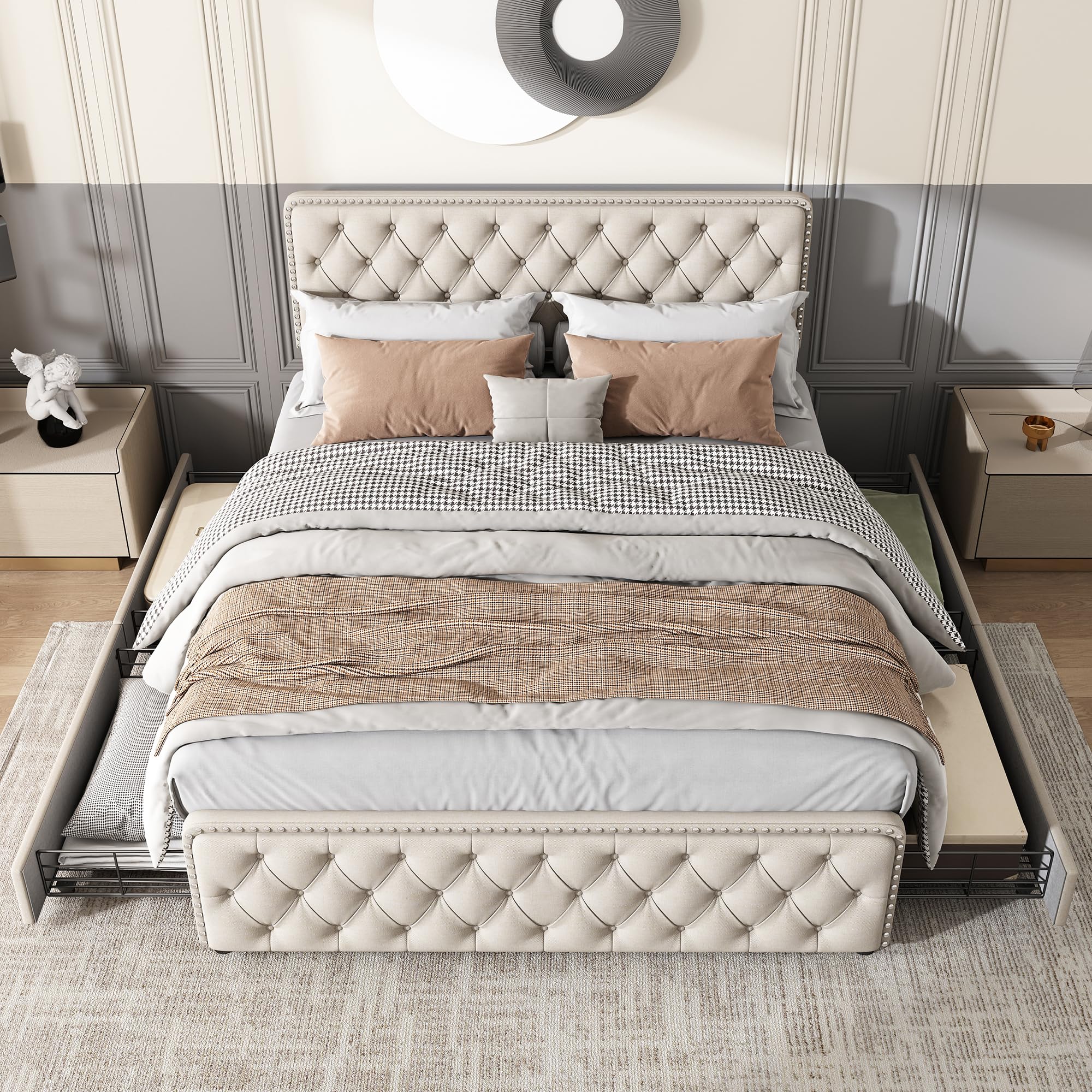 Bed 180 x 200 cm, lattenbodem, 2 laden, gevoerd, opbergruimte, dubbel fluweel, grijs Bed 180 x 200 cm, lattenbodem, 2 laden, gevoerd, opbergruimte, dubbel fluweel, grijs