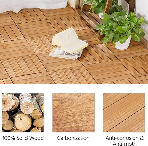 Miniatura 4 de Yaheetech 33 baldosas de madera de 12 x 12 pulgadas entrelazadas para patio, jardín, balcón, revestimiento de suelo al aire libre para camino junto