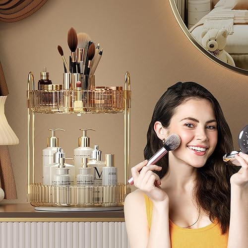 Miniatura 2 de YCIA&DONE Organizador de maquillaje giratorio para tocador, almacenamiento de maquillaje de gran capacidad, estante para el cuidado de la piel,
