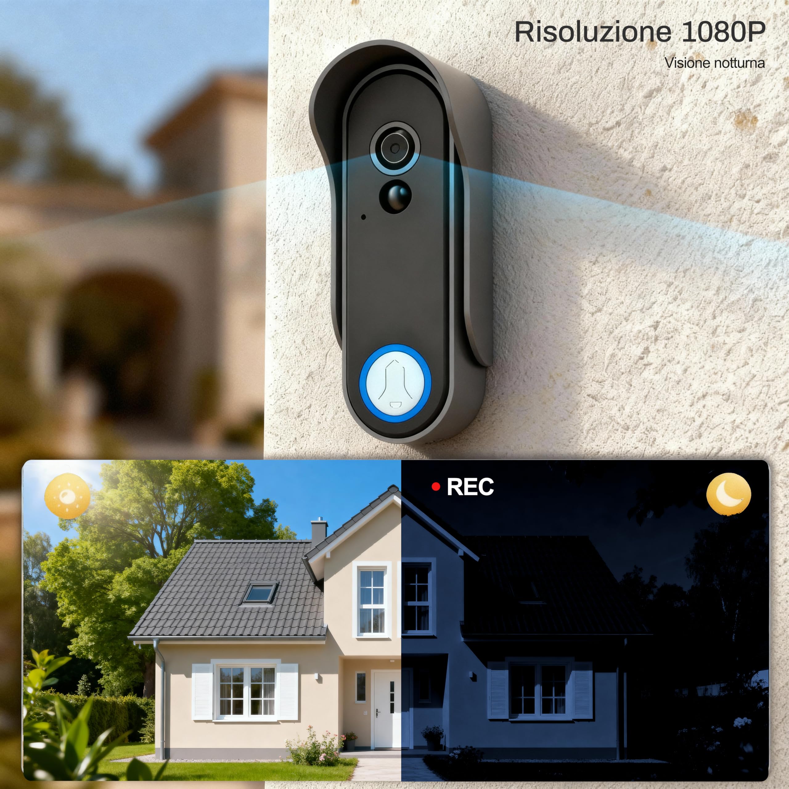 Wifi Videocitofono Senza Fili 1080p HD Ultrasottile da 8 Pollici,Supporto APP TUYA, Telecamera a 160 Gradi,Visione Notturna,Rilevamento del Movimento PIR,Archiviazione Video Gratuit,IP65