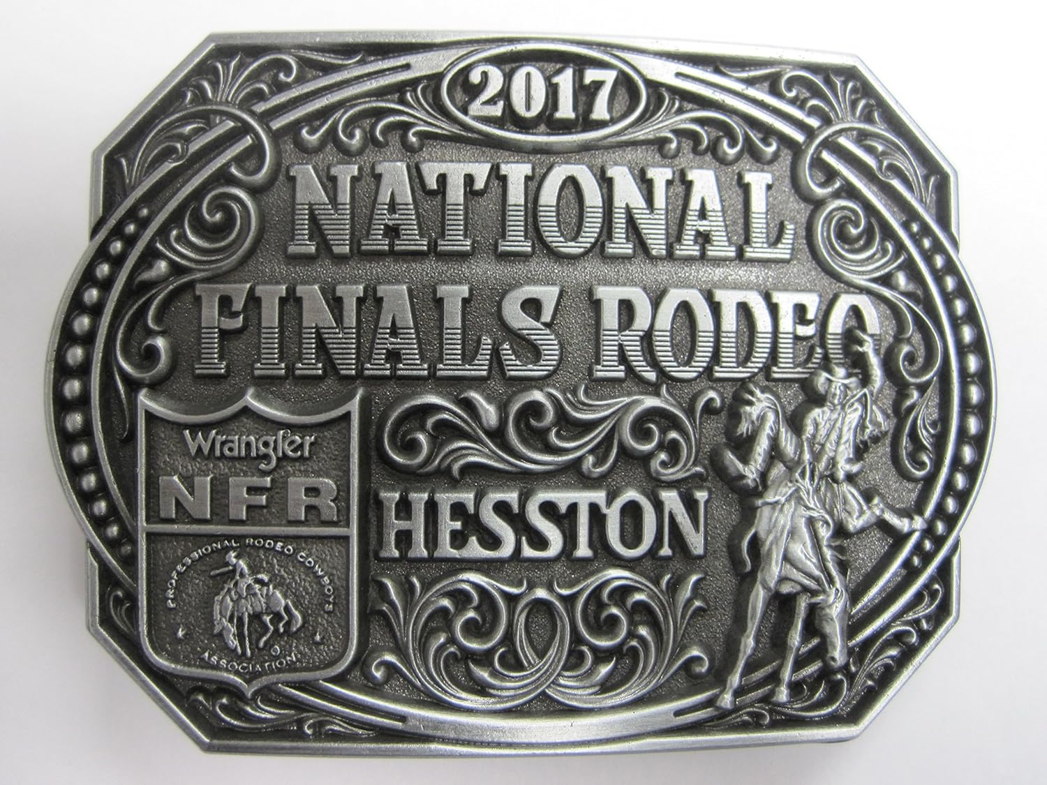 Hesston 2017 National Finals Rodeo NFR Adult (4" x 3") Belt Buckle, NEW Cowboy, Wrangler, Prorodeo