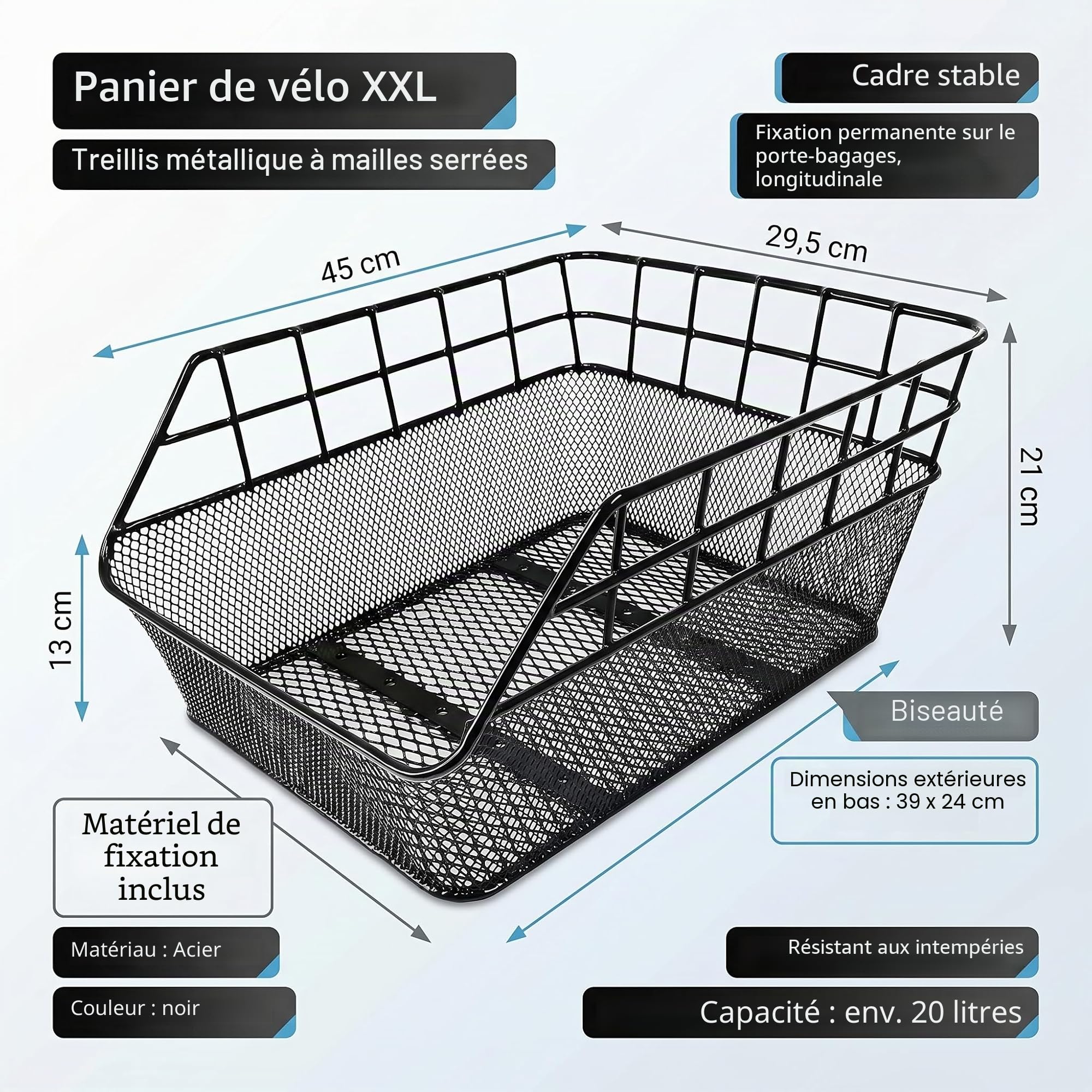 Panier XXL - Accessoires de vélo - Porte-bagages en métal - Red Loon