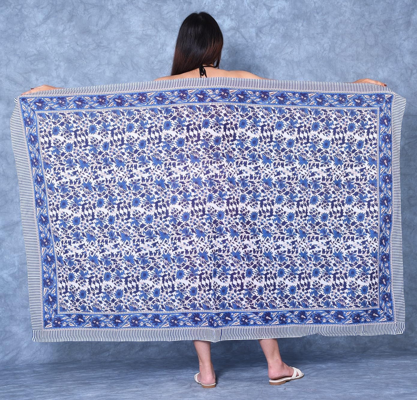 100% Cotton Hand Block Print Pareo Sarong Swimsuit Wrap Skirt Cover Up Long Women’s Apparel Fabric Beach Bikni (73" x 44")