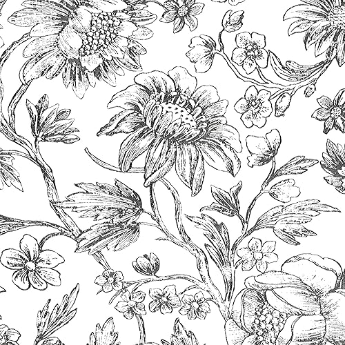 Papel tapiz floral en blanco y negro, papel tapiz de contacto floral bohemio para despegar y pegar, papel tapiz de girasol, autoadhesivo, extraíble,