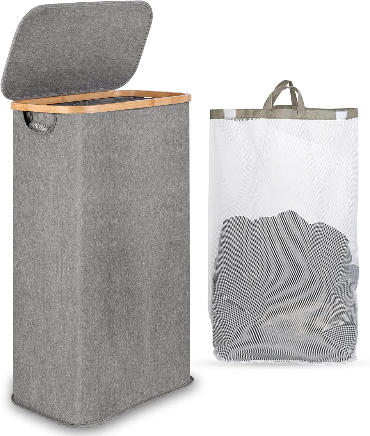 iEGrow 60L Slim Laundry Hamper, Narrow Laundry Basket with Lid,Foldable