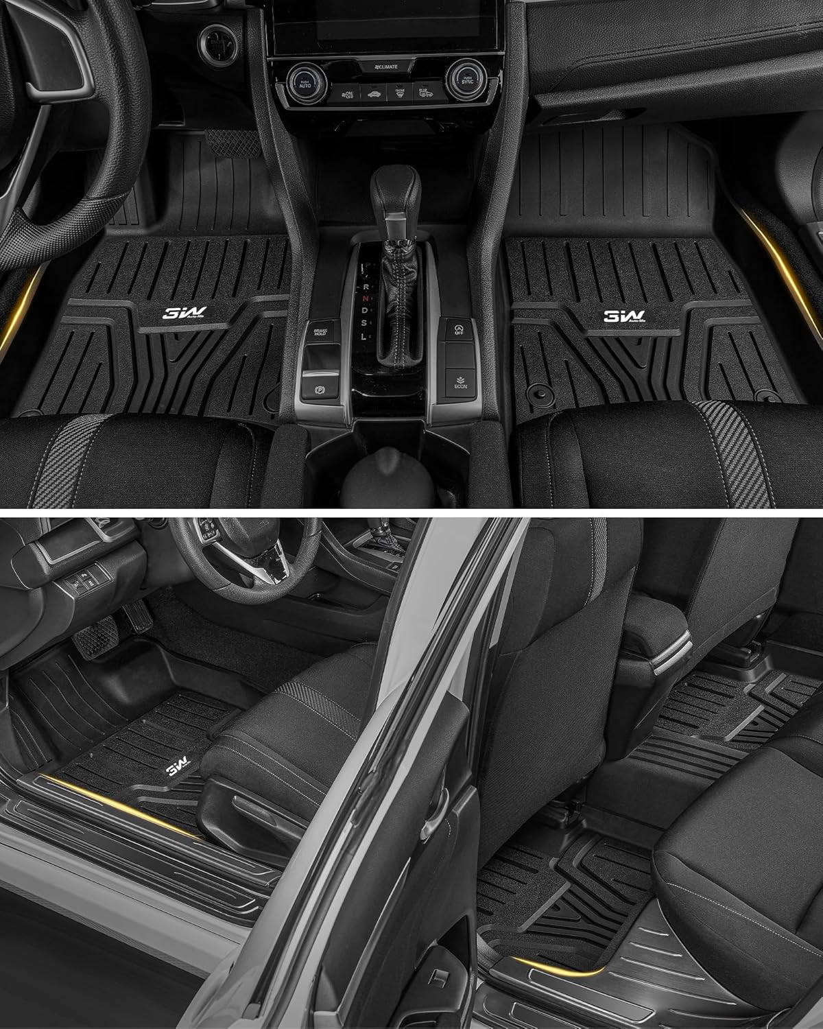 3W Floor Mats & Cargo Liner Fit for 2026 2025-2022 Honda Civic Sedan 11th Gen(Cargo Not Fit Hybrid/Manual/Hatchback/Acura Integra), TPE All Weather Custom Fit Floor Liner and Trunk Full Set Car Mats